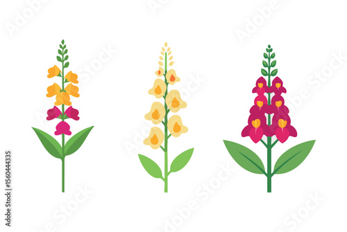  Yellow and Pink Garden Flowers in Flat Style