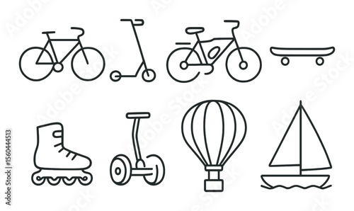 Alternative transport icons set – outline, simple travel and mobility symbols