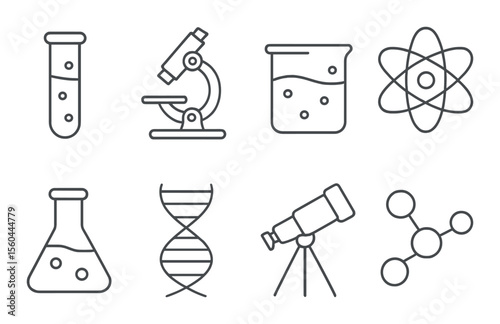 Scientific icons set – outline, laboratory and research themed symbols