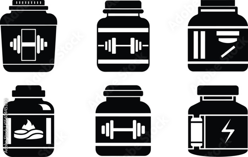 Fitness Protein Bottle vector icon set