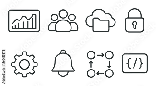 Saas outline icons set – minimal, tech and cloud interface symbols