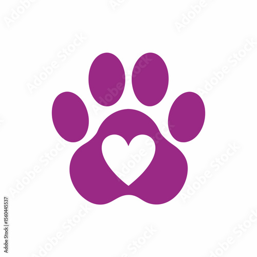 Pet Care Heart Paw Logo Vector.