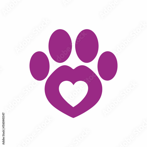 Pet Care Heart Paw Logo Vector.