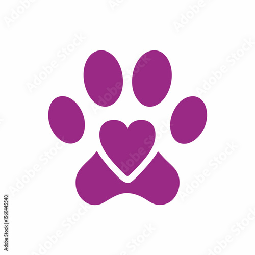 Pet Care Heart Paw Logo Vector.