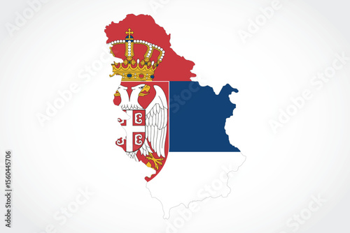 Vector graphic artwork suitable for print and web containing flat detailed map of SERBIA