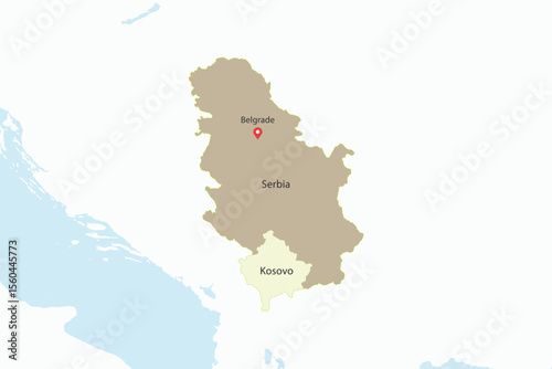 Vector graphic artwork suitable for print and web containing flat detailed map of SERBIA