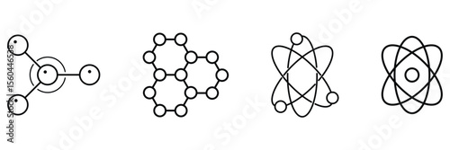 Molecule atom science structure orbit nucleus chemistry physics symbol icon vector illustration line art design for research technology.