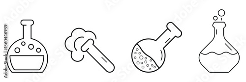 Laboratory chemical experiment test tube reaction flask boiling science icon vector illustration line art design with glass equipment.