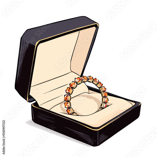 Vsai luxurious golden bracelet with amber gemstones in open jewelry box
