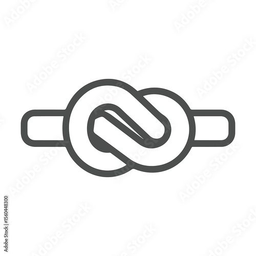 Simple dark grey outline of a reef knot tied on a white background
