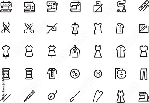 Sewing Icons Fashion Design, Dressmaking, and Tailoring Symbols
