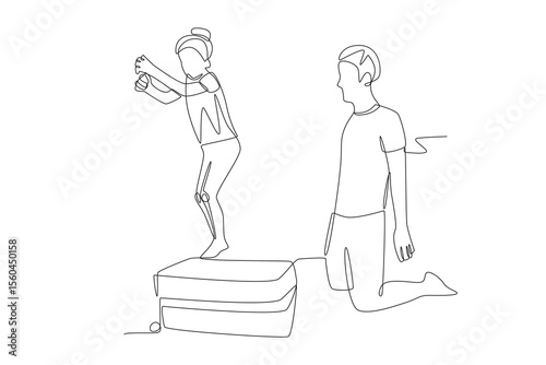 Packing for family travel concept one-line drawing