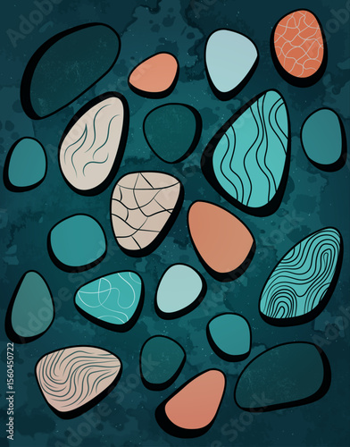 Abstract Hand Drawn Pebbles on Dark Background
