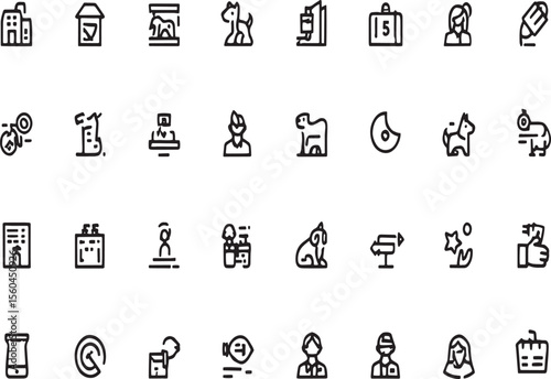 Collection of Line Icons Buildings, Animals, Travel, and More