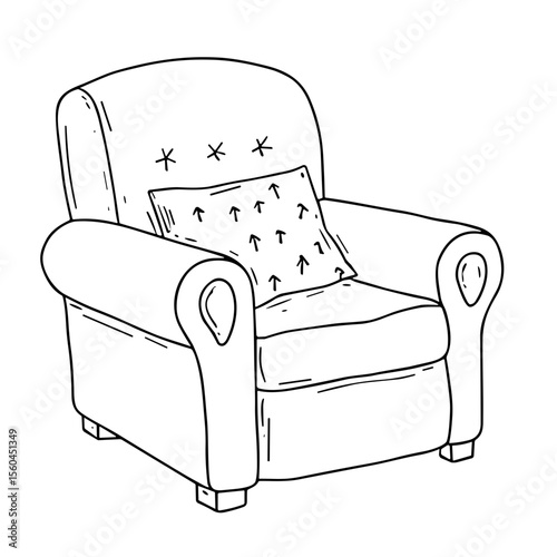 Armchair doodle sketch vector illustration on transparent background, cozy seating option