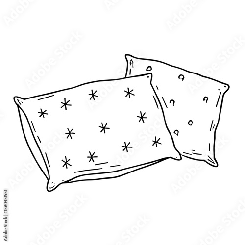 Decorative pillows doodle sketch vector illustration on transparent background, cozy home accessory