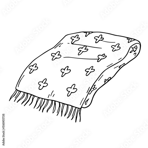 Cozy blanket doodle sketch vector illustration on transparent background, home comfort accessory