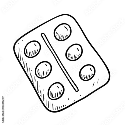 Blister pack doodle sketch vector icon on transparent background, medication container