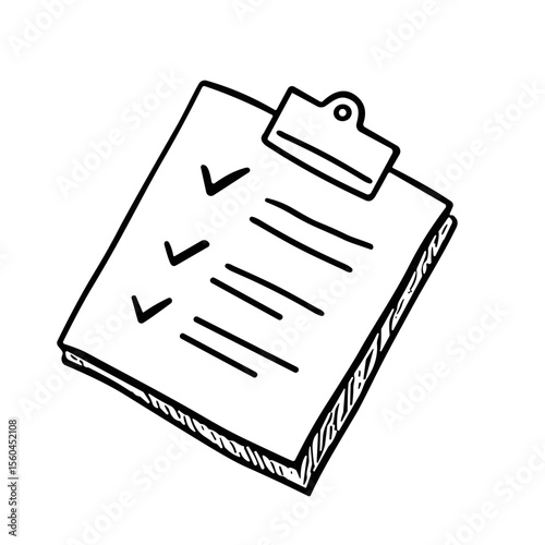 Checklist clipboard doodle sketch vector icon on transparent background, task management tool