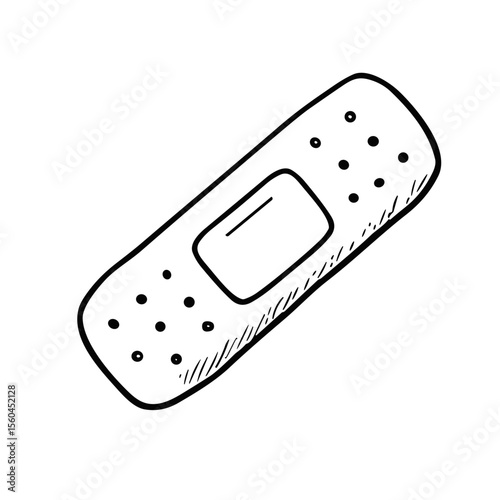 Band-aid doodle sketch vector icon on transparent background, first aid tool