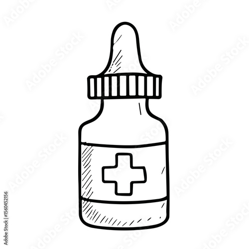 Dropper bottle doodle sketch vector icon on transparent background, health product container