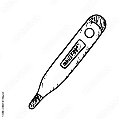 Thermometer doodle sketch vector icon on transparent background, health measurement tool