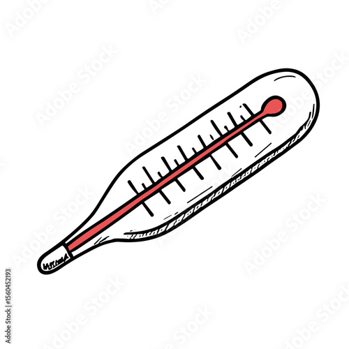 Classic thermometer doodle sketch vector icon on transparent background, health measurement tool