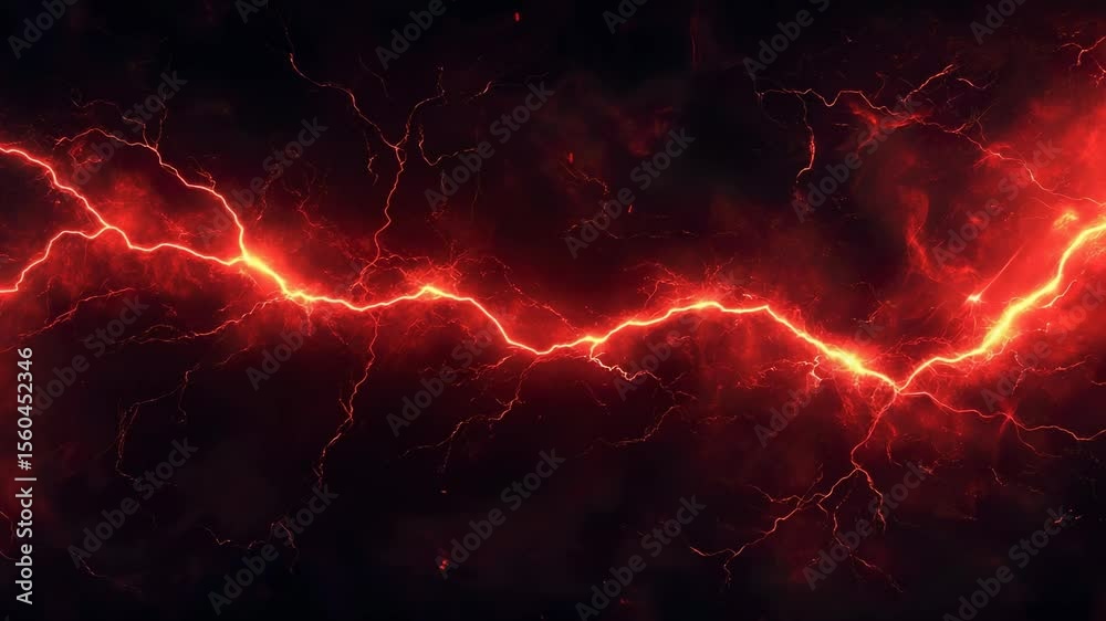 Dynamic red lightning strike with a dark, ominous sky and electrical storm effect