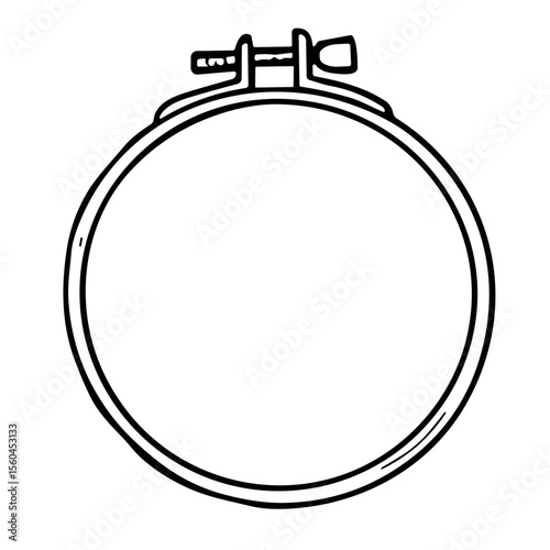 Embroidery hoop doodle sketch vector illustration on transparent background, sewing accessory