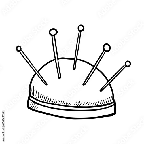 Pin cushion doodle sketch vector illustration on transparent background, sewing accessory