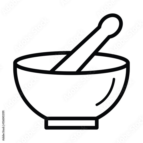 Herbal medicine mixing bowl with pestle traditional remedy pharmacy icon vector illustration line art outline healthcare apothecary tool.