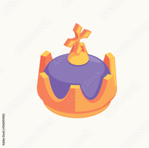 Royal Purple Crown Majestic Isometric Design, Fantasy Game Asset, Digital Art