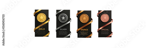 Premium Award Badge Design Set - Gold Silver Bronze Special Medals with Elegant Ribbons