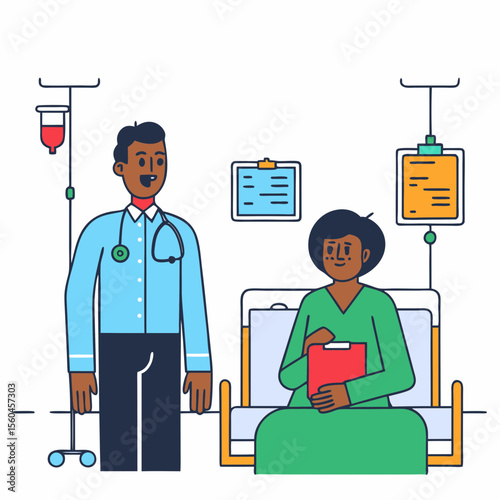 Doctor and patient illustration in hospital room medical healthcare treatment concept