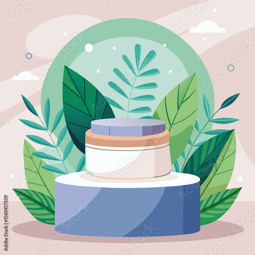 Natural Skincare Cream Jar Mockup Elegant Product Presentation with Lush Greenery