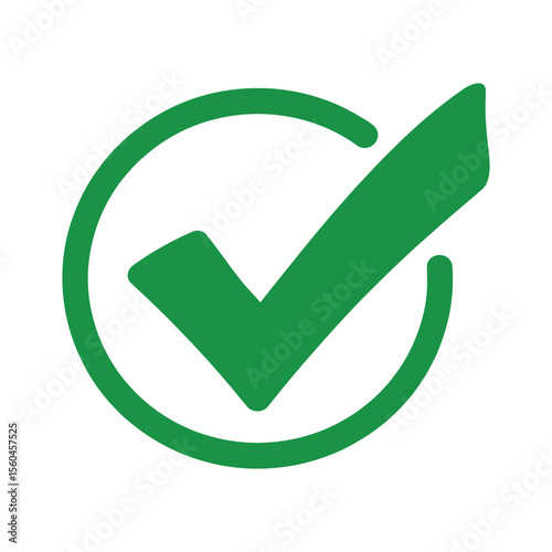 Green check mark icon illustrating approval acceptance verification and success