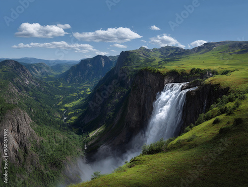 Breathtaking waterfall in the mountains.