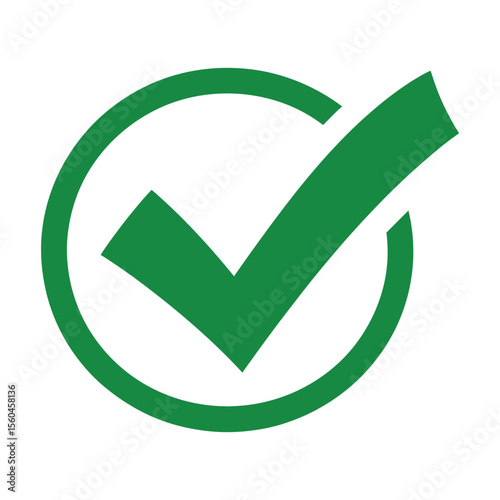 Green check mark within a circle indicating approved validation and confirmation on white background