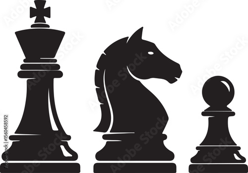 Strategic Chess Pieces King, Knight, and Pawn in Silhouette