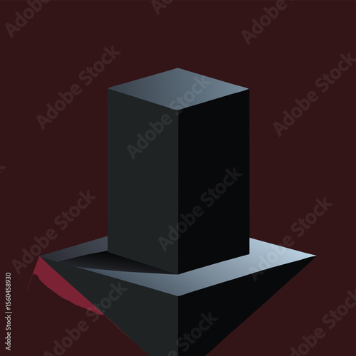 Abstract Dark Gray Cube on a Maroon Base Isometric Minimalist 3D Illustration
