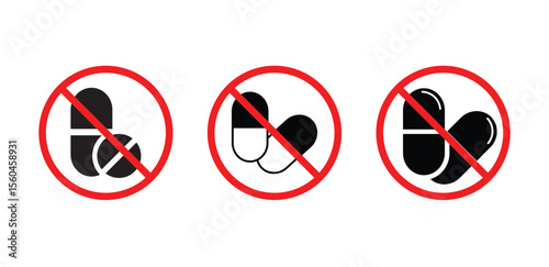 Say no to drugs. Set of drugs prohibiting icons vector.