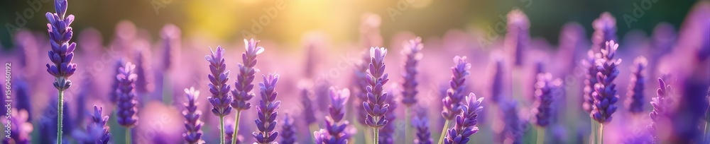 Naklejka premium Serene Lavender Field in Provence Sunlight Bathes Gently Swaying Purple Flowers, Creating a Calming and Tranquil Landscape Perfect for Relaxation and Nature Themes