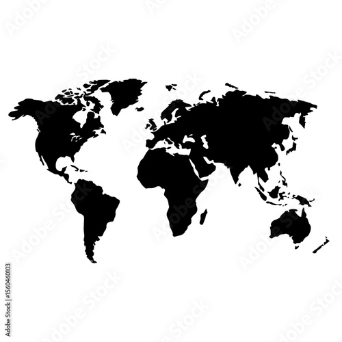 World map on white background silhouette with continents with Divided Countries On A Transparent Background