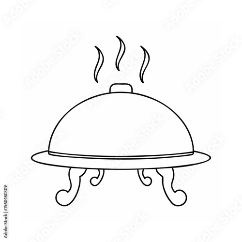 Handdrawn outline serving dish with steam rising above on platter food