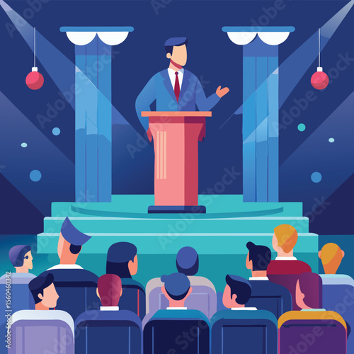 Powerful Public Speaker Delivering a Speech at a Formal Event
