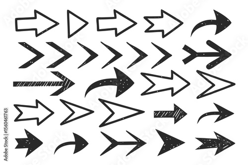 Collection of hand drawn doodle arrows pointing in various directions and styles