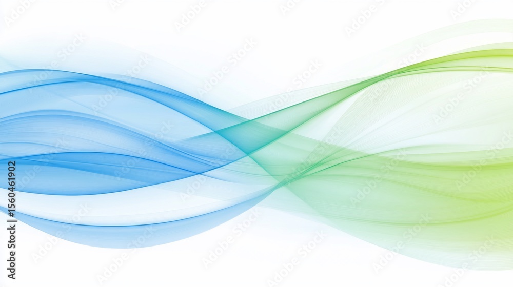 Fototapeta premium Abstract flowing lines of light blue and pale green. Soft, elegant, and dynamic curves