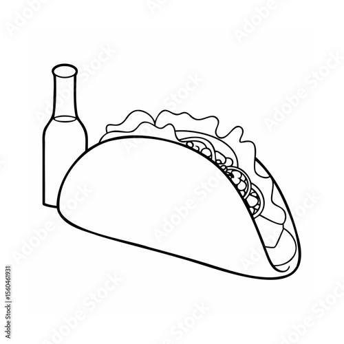 Of a taco with fillings a bottle on a food meal
