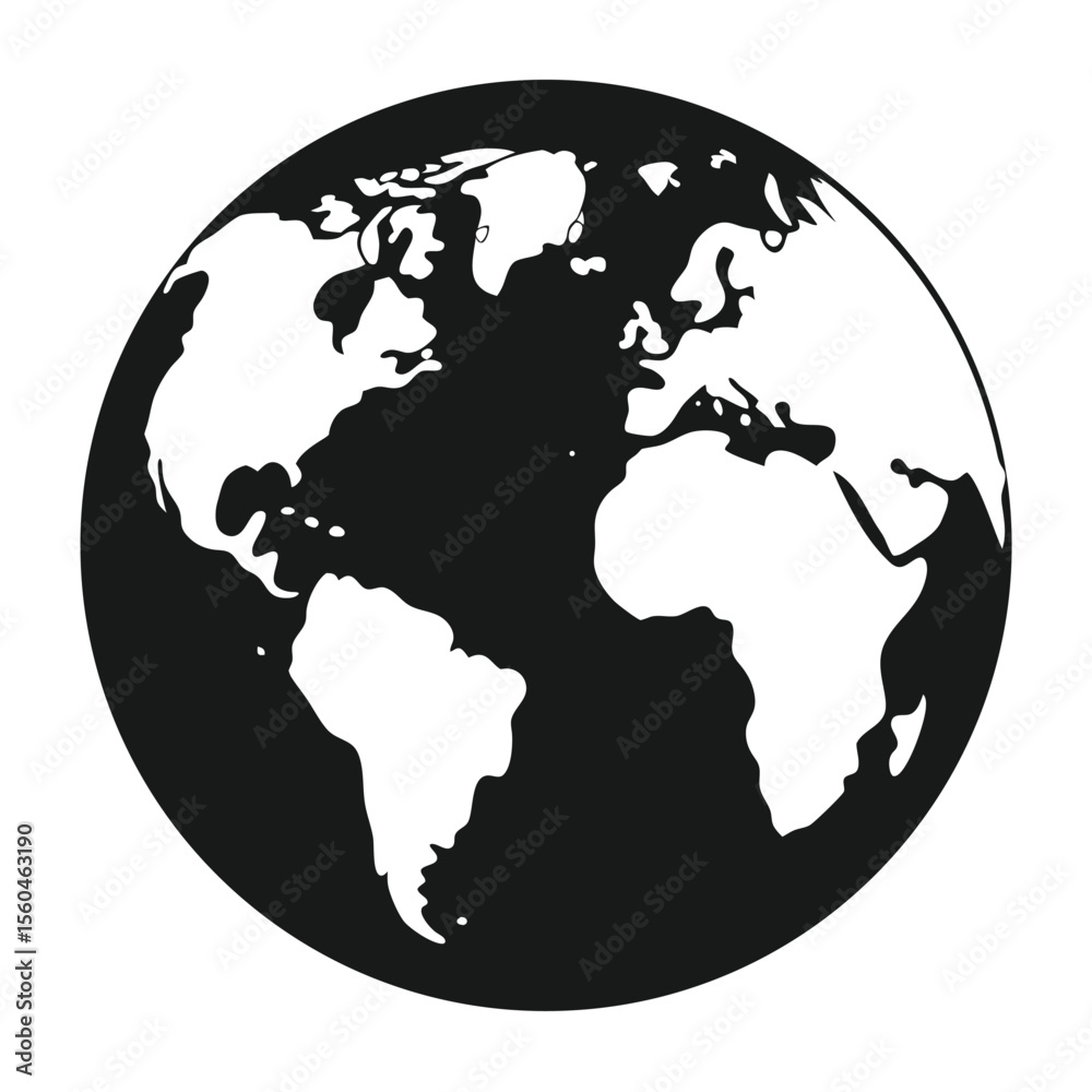 Obraz premium Global World Map Black and White Illustration of Earth