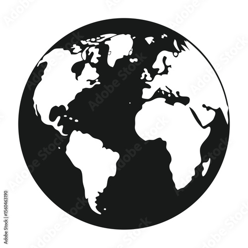 Global World Map Black and White Illustration of Earth